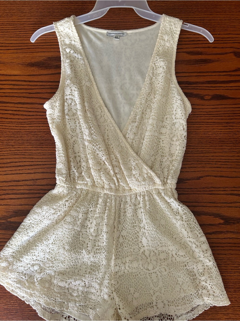American Eagle Outfitters Cream Lace Surplice Romper